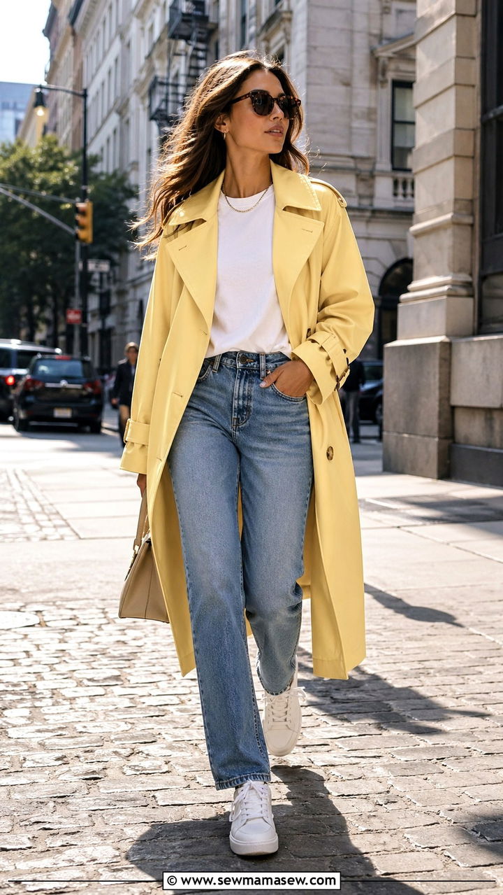 Butter Yellow Trench Coat With Jeans Outfit - 40 All butter yellow outfit ideas