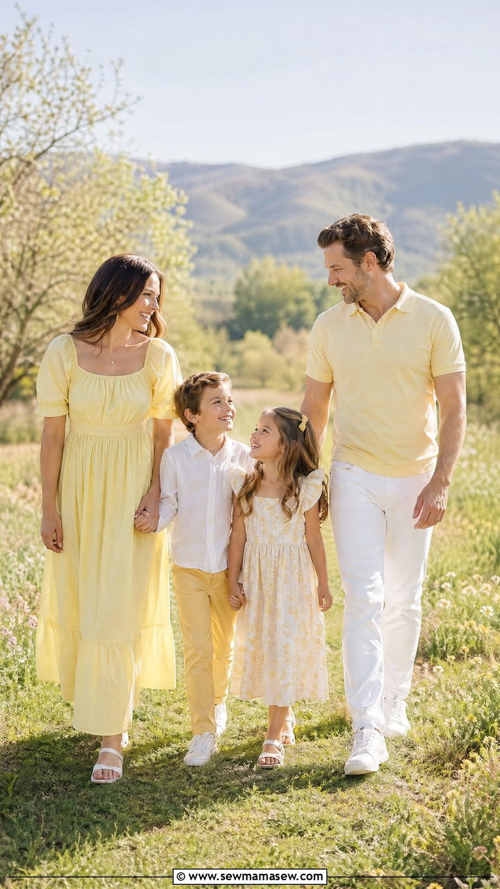 Butter Yellow and White Spring Family Outfit - 35 spring family photoshoot outfit ideas