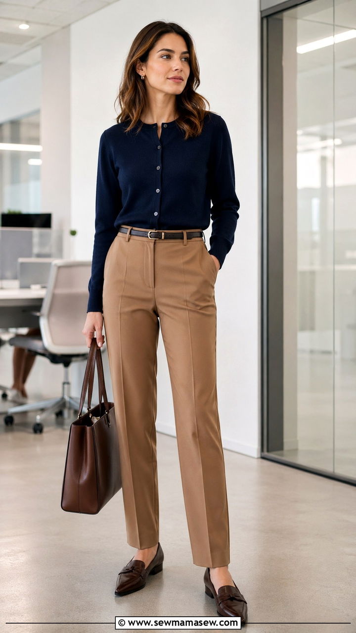 Button Down Cardigan With Tailored Trousers - 30 spring cardigan outfit ideas