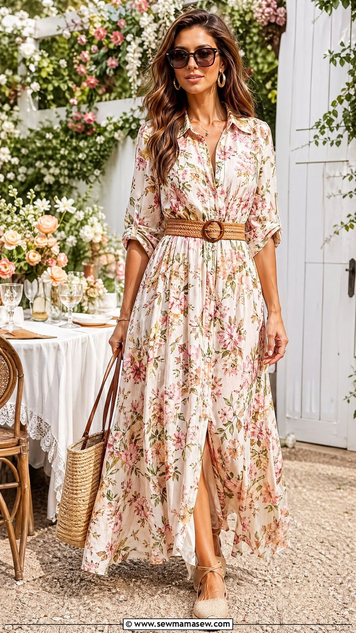 Button Down Floral Maxi Dress - 35 spring boho outfits