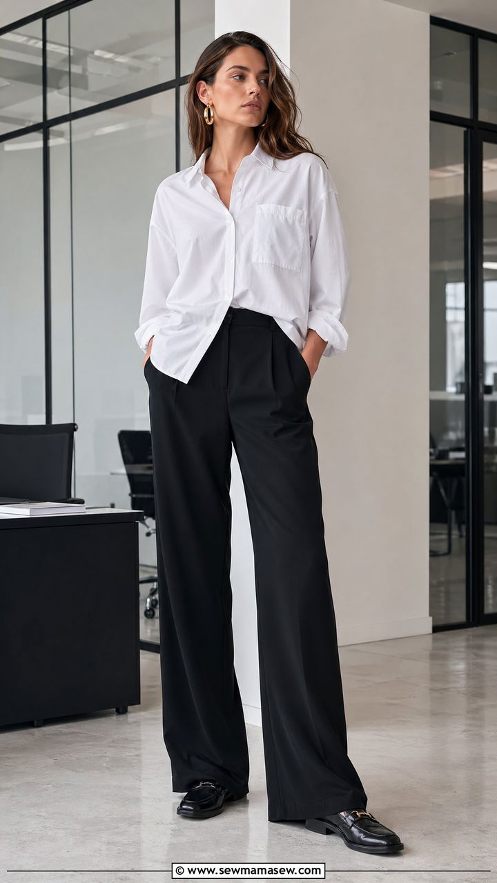 Button Down Shirt And Wide Leg Pants Outfit Tall Women - 35 tall women outfit ideas