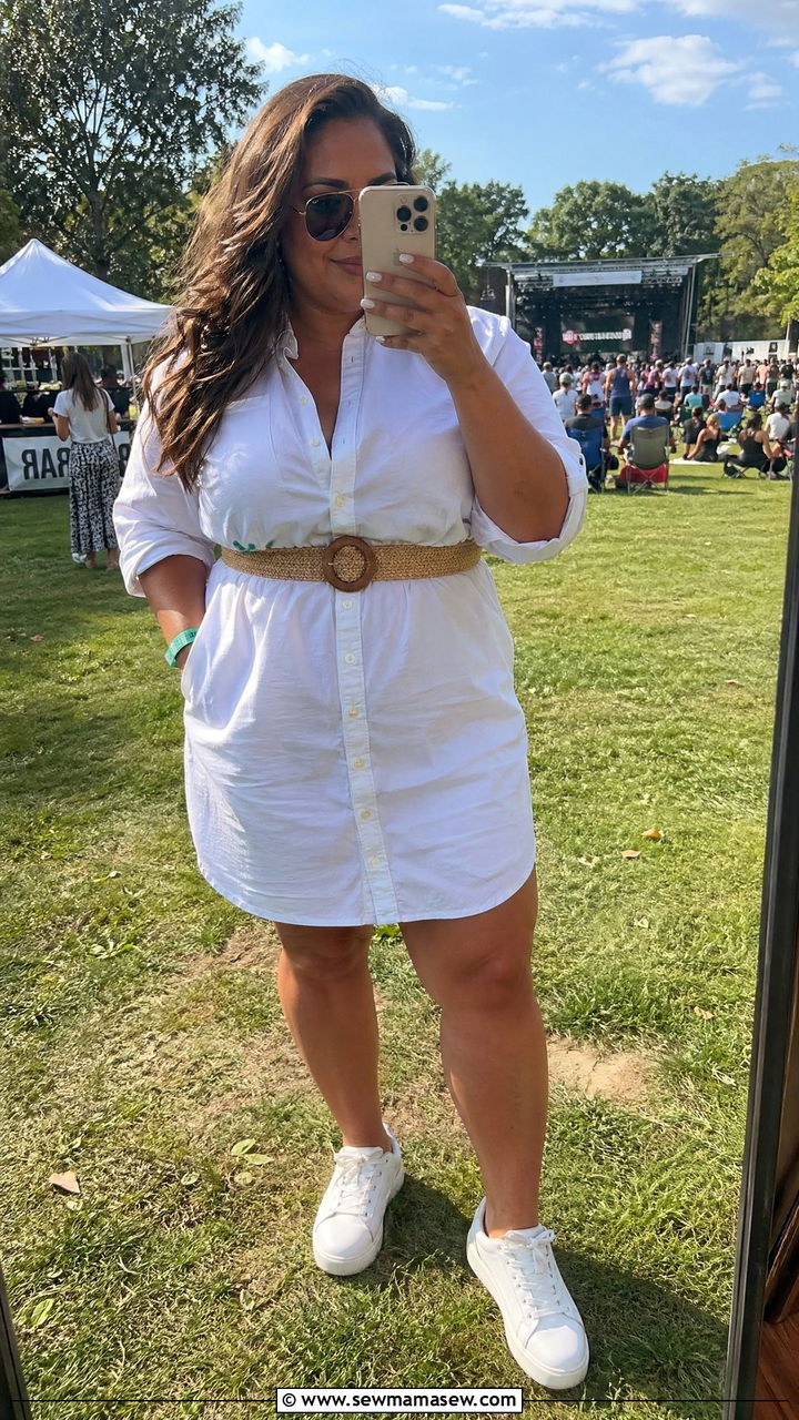Button Down Shirt Dress and Sneakers Plus Size Look - 35 Concert outfits for curvy women