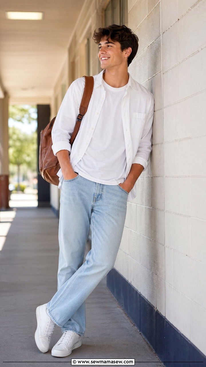 Button Down Shirt Over Tee With Jeans - 35 spring school outfit ideas