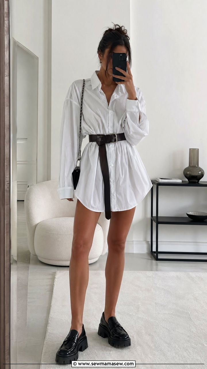 Button Down Shirt Worn As A Dress With Chunky Loafers - 35 Trendy outfits for teens