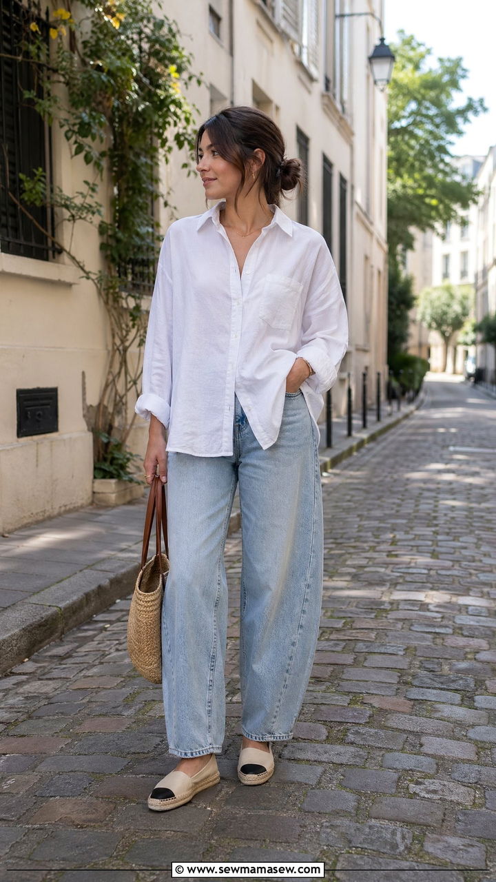 Button Down Shirt and Barrel Jeans Outfit - 35 Spring outfits for stay at home moms