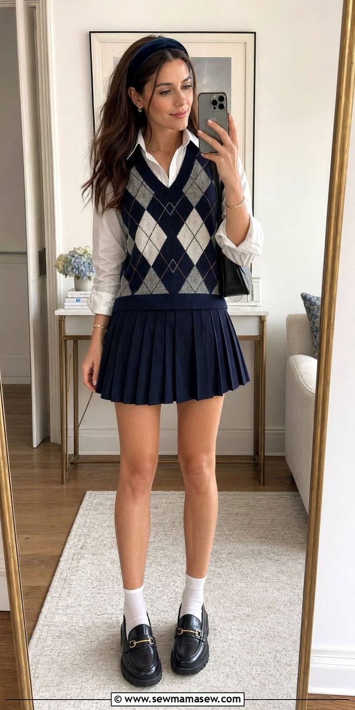 Button Down Shirt and Sweater Vest Combo Outfit - 30 back to school outfits aesthetic