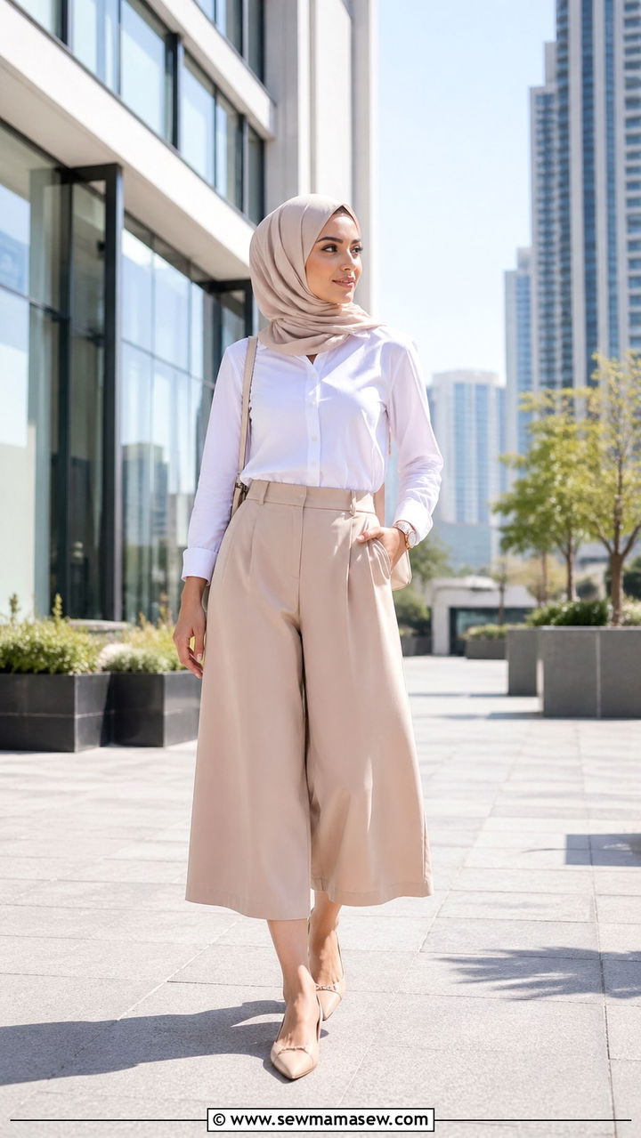Button Down Shirt with Culottes - 30 spring modest outfit ideas