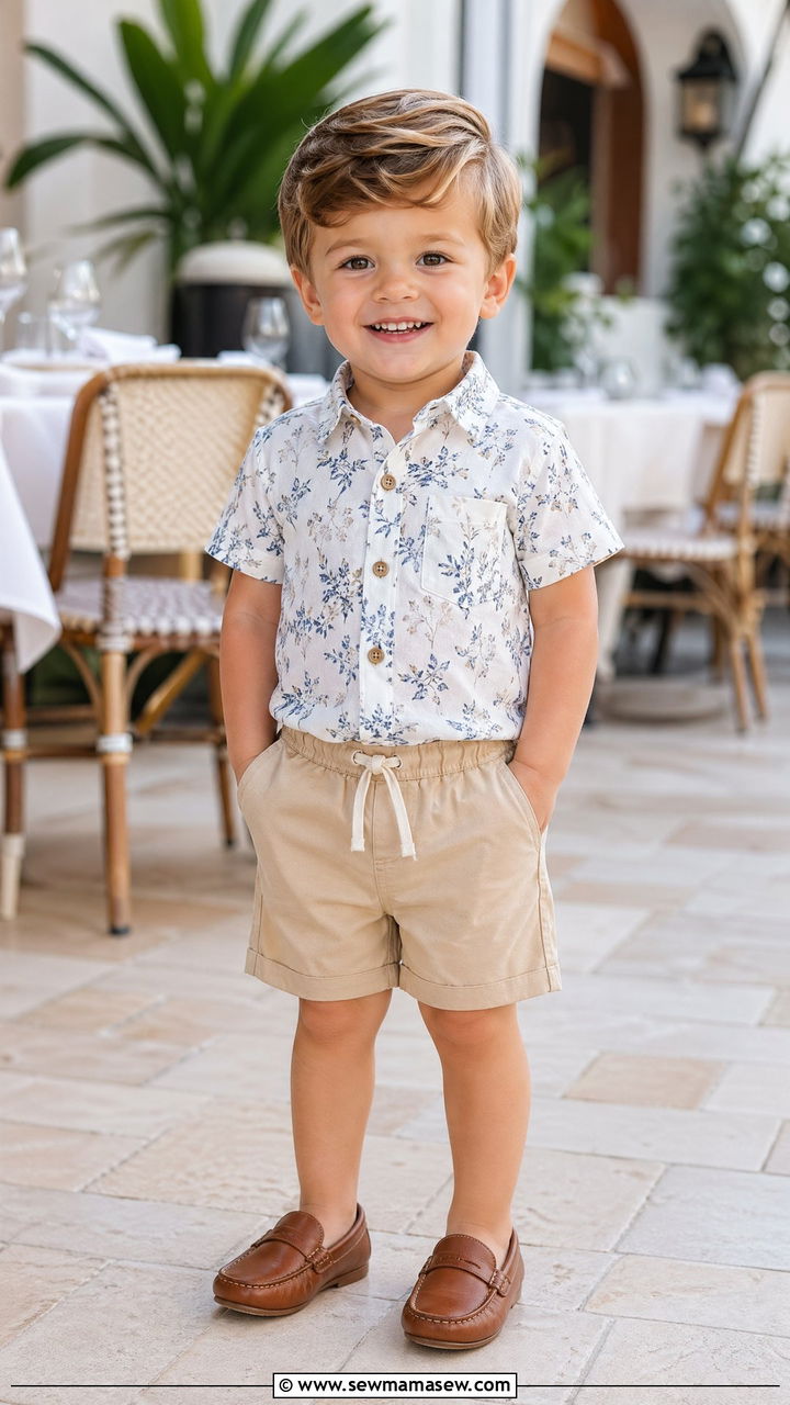 Button Down Shirt with Khaki Shorts and Loafers - 35 Spring outfits for toddlers