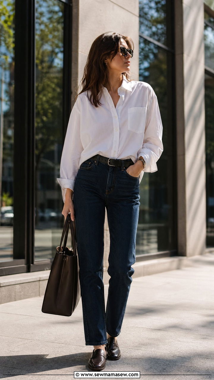 Button Down Shirt with Straight Leg Jeans - 35 straight leg jeans outfit ideas for women