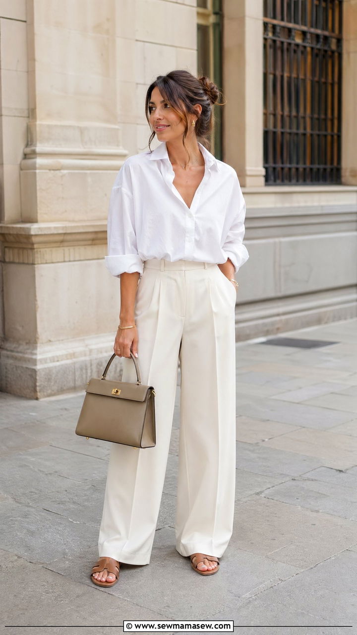 Button Down Shirt with Wide Leg Trousers - 35 cute casual outfits