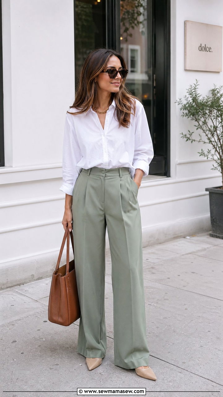 Button Down Shirt with Wide Leg Trousers - 35 spring mother's day outfit ideas