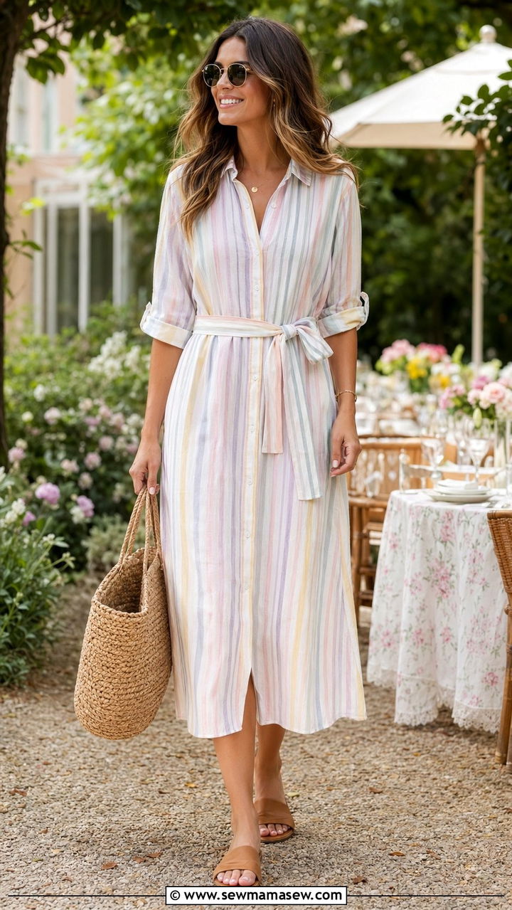 Button Front Shirt Dress For Baby Shower - 30 baby shower outfit ideas for women