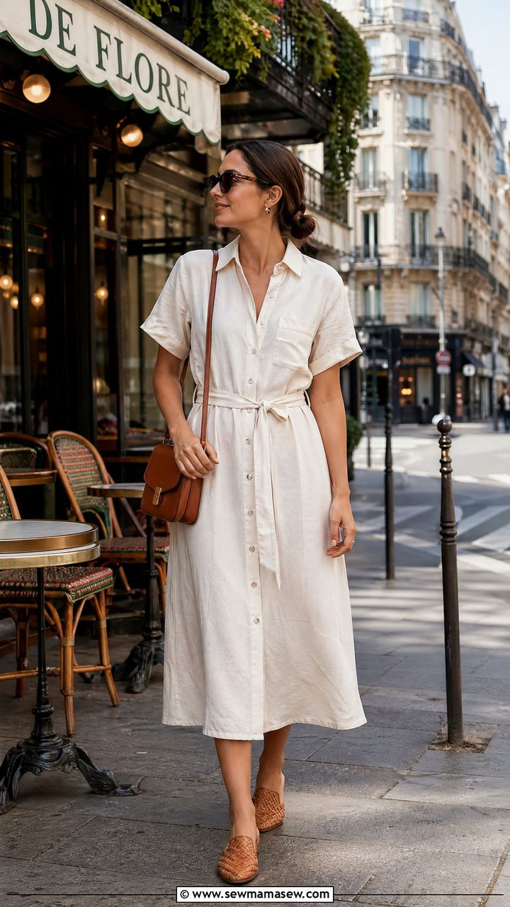 Button down shirt dress with belt outfit - 35 Vacation outfits for women over 40