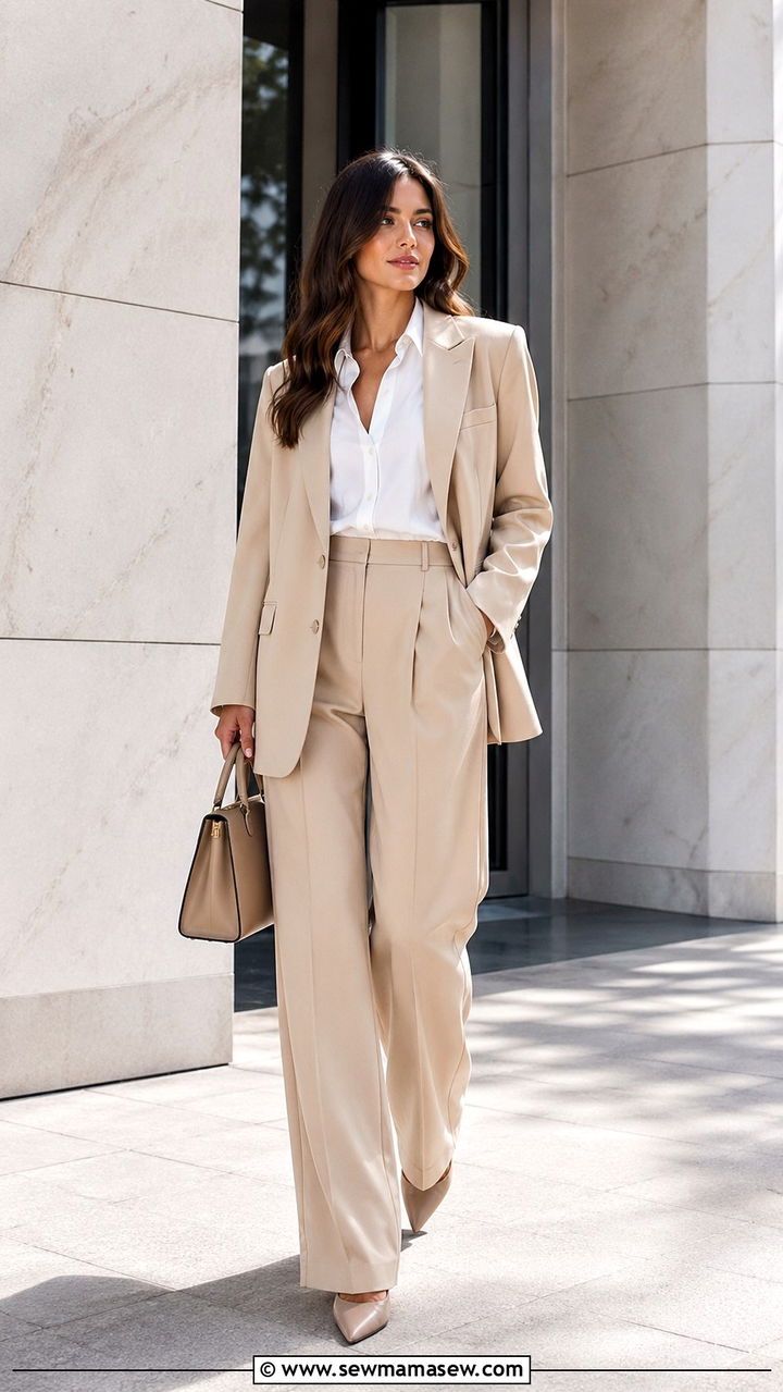 Button down shirt with a blazer and wide leg trousers - 30 spring button down shirt outfit ideas