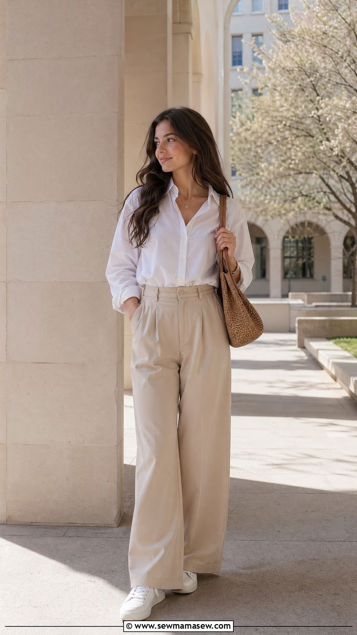 Button down shirt with wide leg pants outfit - 35 Spring outfits for school