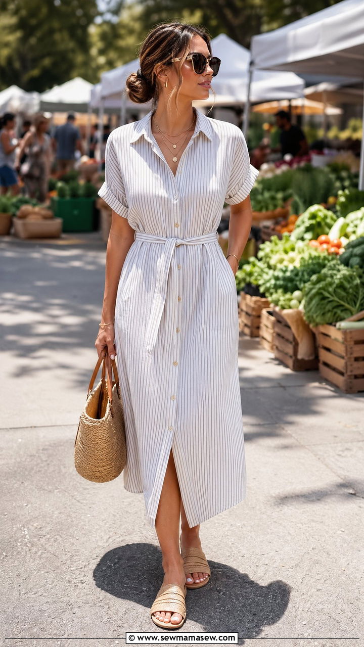 Button front midi dress outfit - 35 Clean girl summer outfits