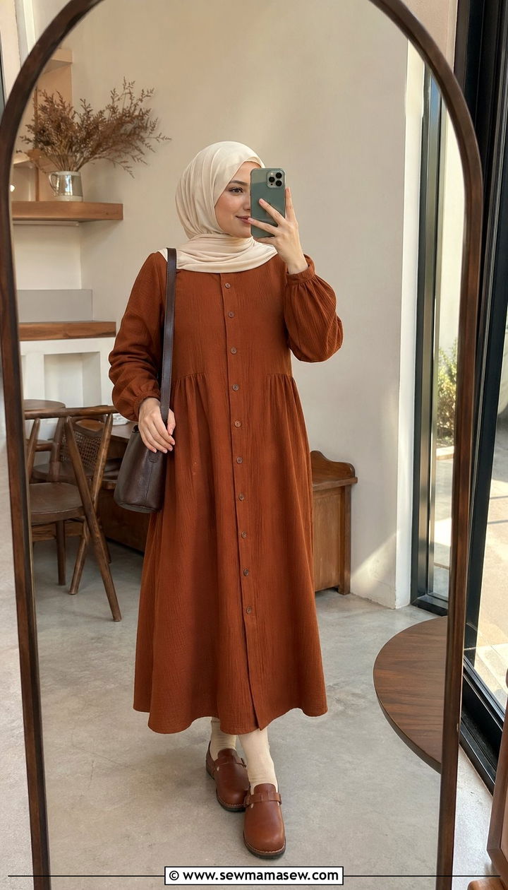 Button front midi dress with clogs - 35 Modest outfit ideas for hijabis