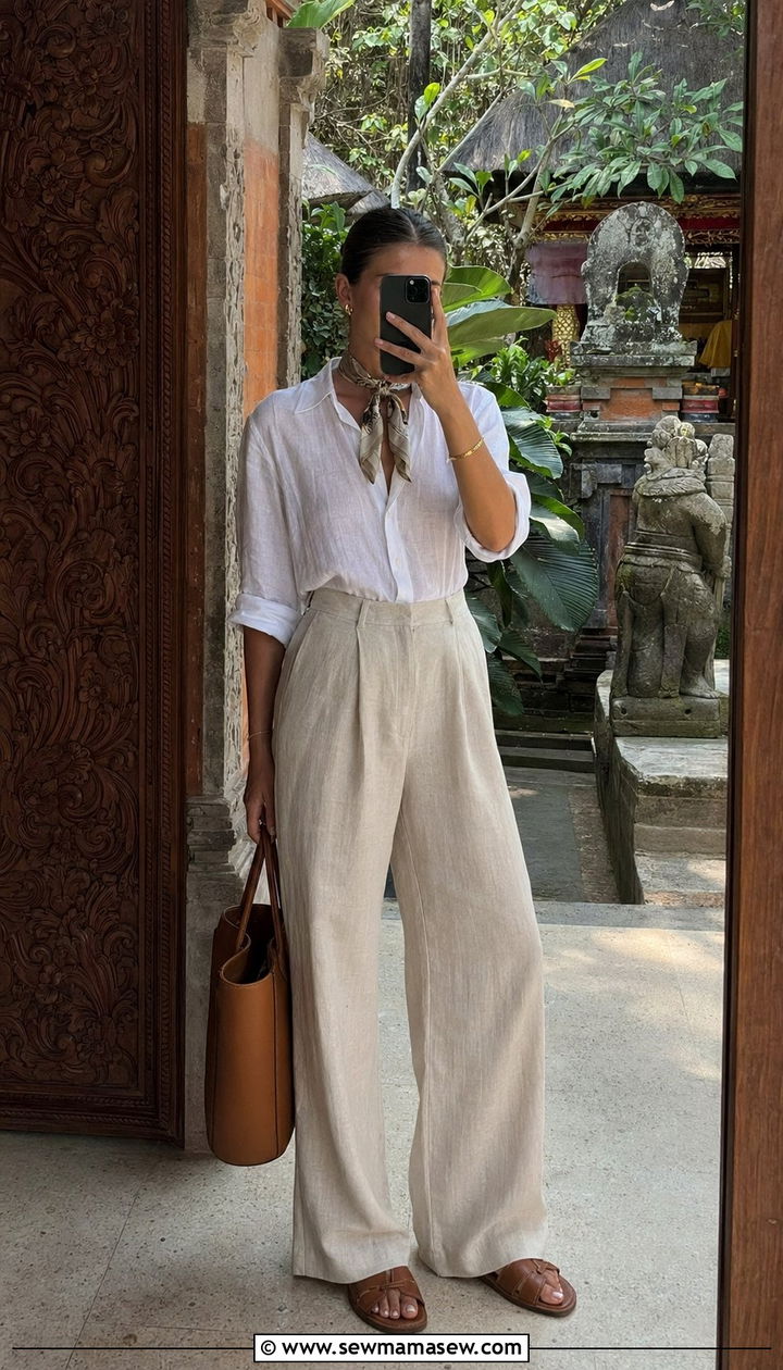 Button up shirt with linen pants for temple Bali - 30 Bali packing list outfits