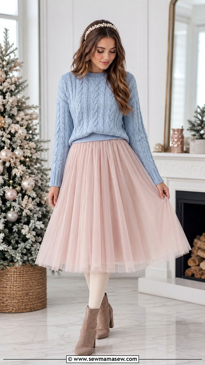 Cable Knit Sweater And Tulle Skirt - 35 romantic outfits ideas