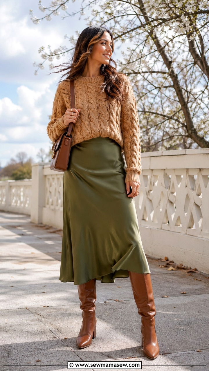 Cable Knit Sweater With Midi Skirt - 30 Spring capsule wardrobe modest