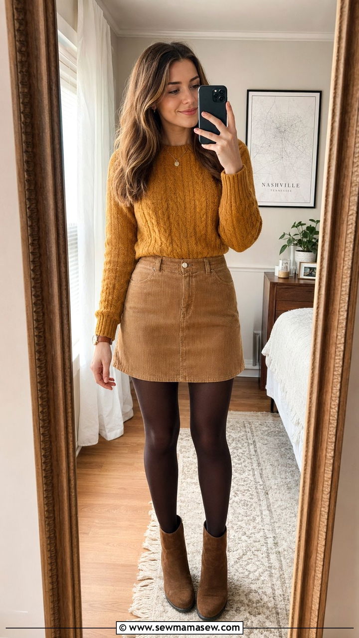 Cable Knit Sweater and A Line Skirt Outfit - 30 back to school outfits aesthetic