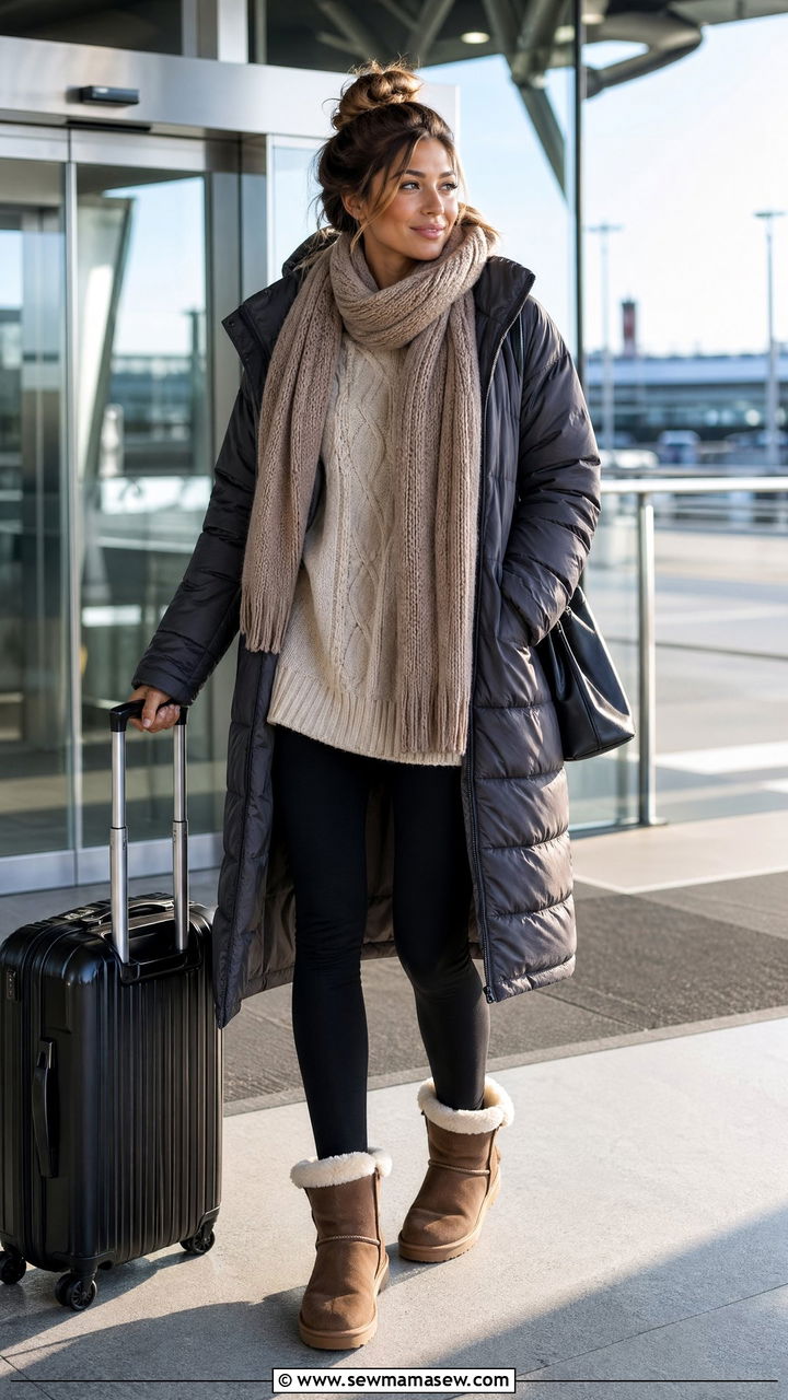 Cable Knit Sweater and Fleece Lined Leggings - 40 Airport outfit ideas
