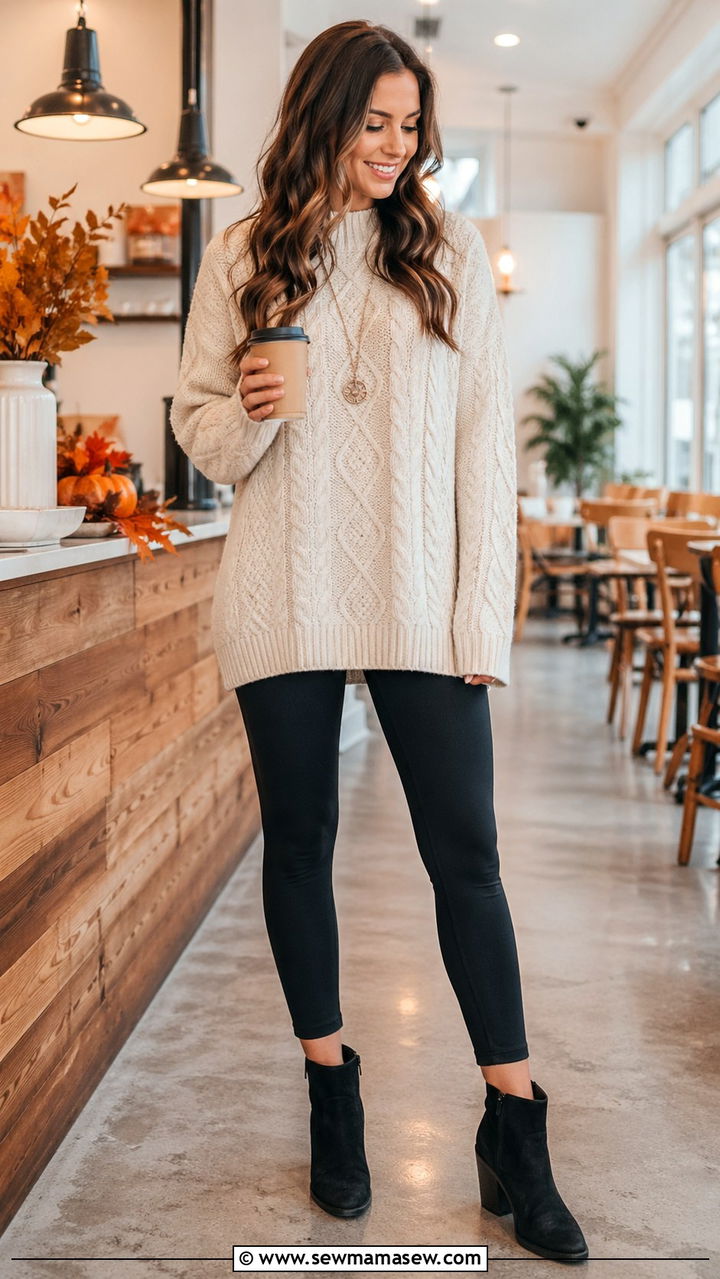 Cable Knit Sweater and Leggings School Outfit - 30 school outfits aesthetic