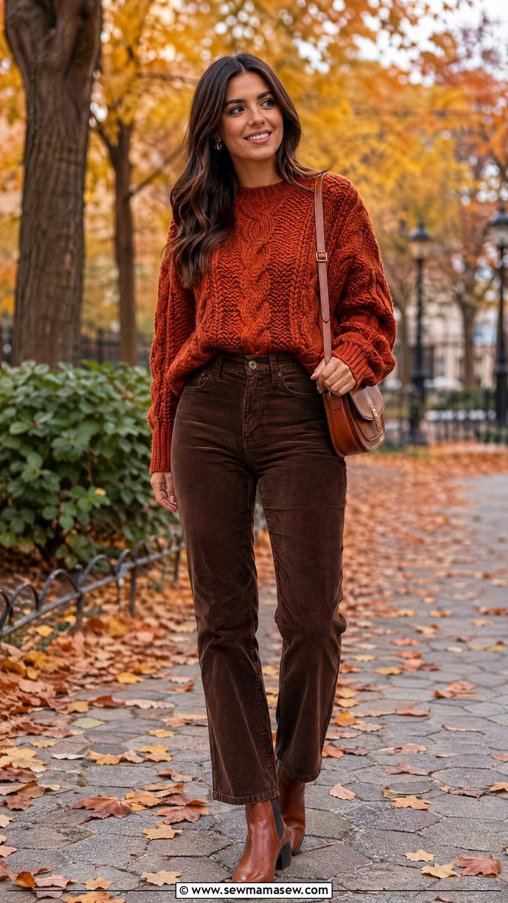 Cable Knit Sweater with Corduroy Pants and Chelsea Boots - 35 cute outfits for women