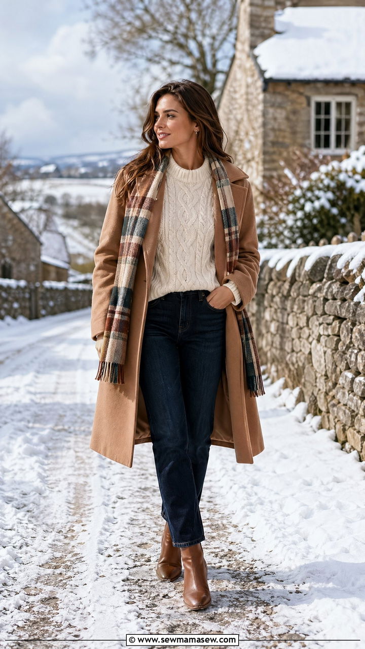 Cable Knit Sweater with Straight Jeans and Ankle Boots - 35 classy travel outfits