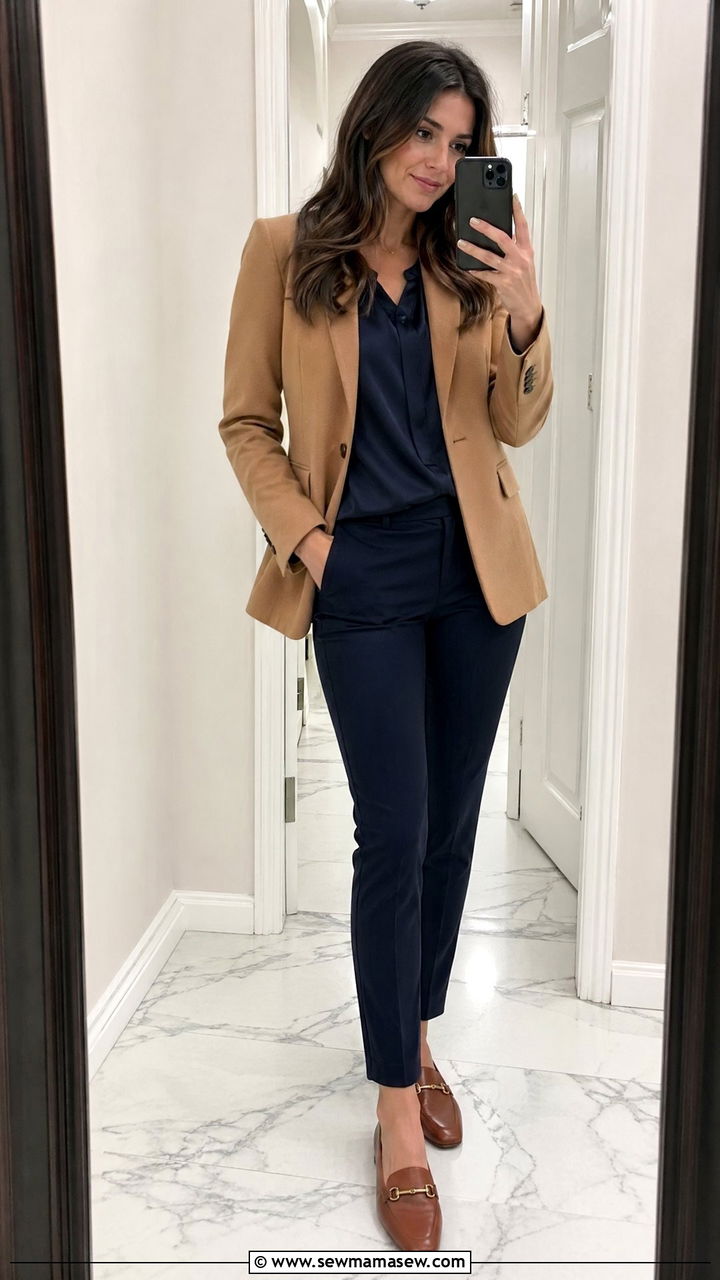 Camel Blazer With Navy Slim Trousers - 35 Court reporter outfit ideas
