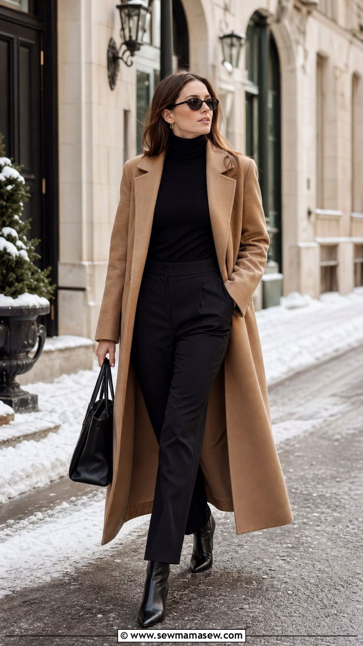 Camel Coat and All Black Base Outfit - 35 Old money outfits 2026