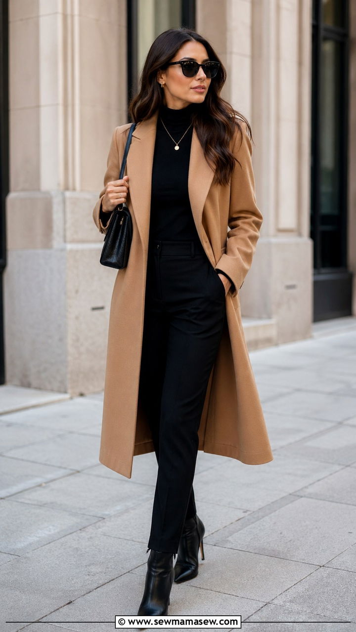 Camel Coat with All Black Outfit - 40 All camel outfit ideas