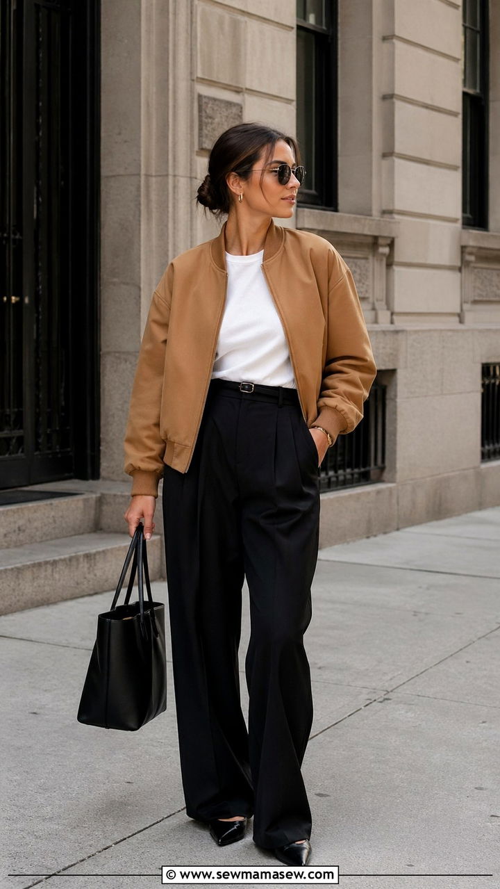 Camel Tweed Jacket with Black Skirt - 40 All camel outfit ideas