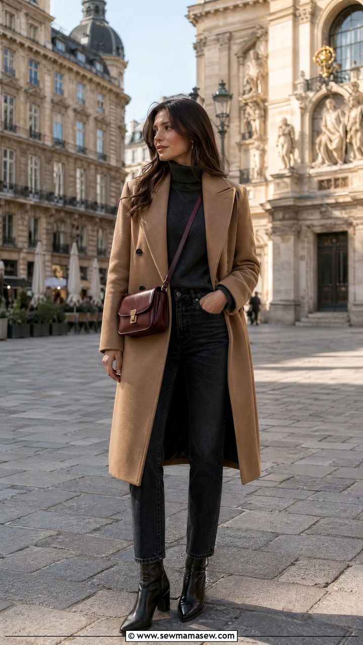 Camel Wool Coat With Dark Jeans And Ankle Boots - 35 Vienna outfit ideas