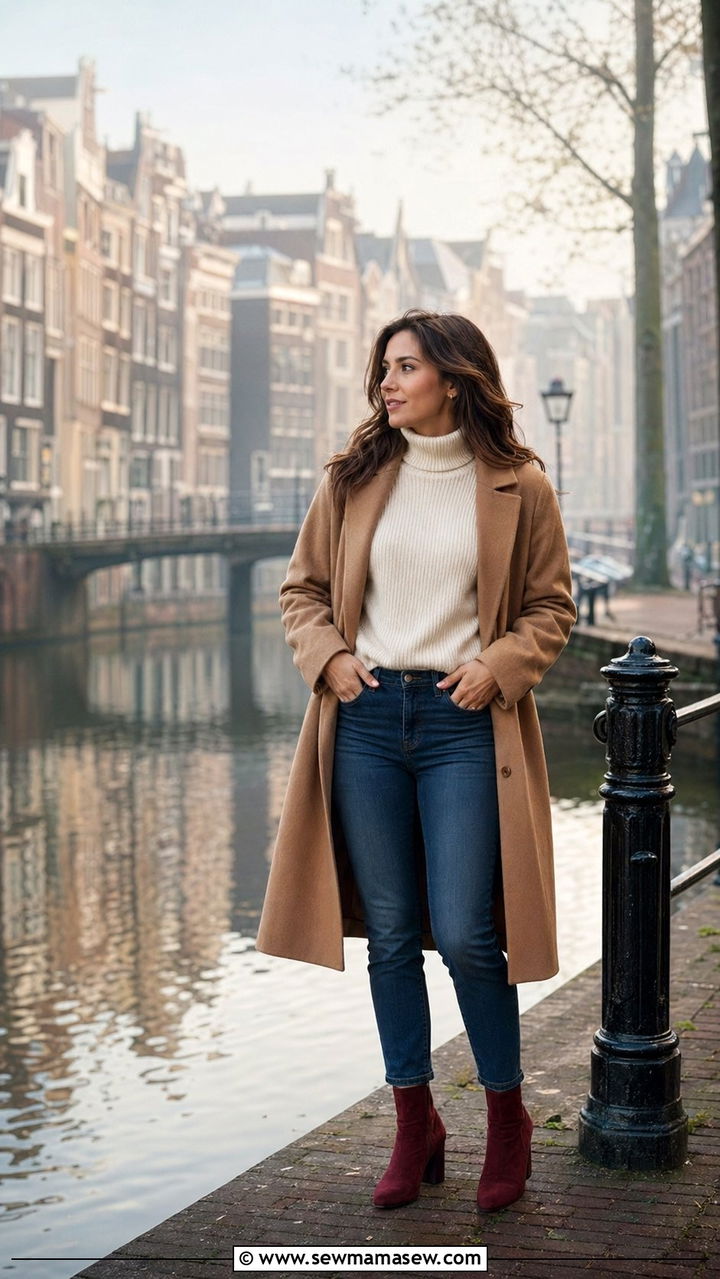 Camel Wool Coat and Turtleneck Amsterdam - 30 Amsterdam outfit ideas