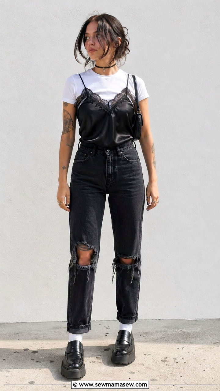 Camisole Over White Tee Spring Outfit - 30 spring grunge outfits