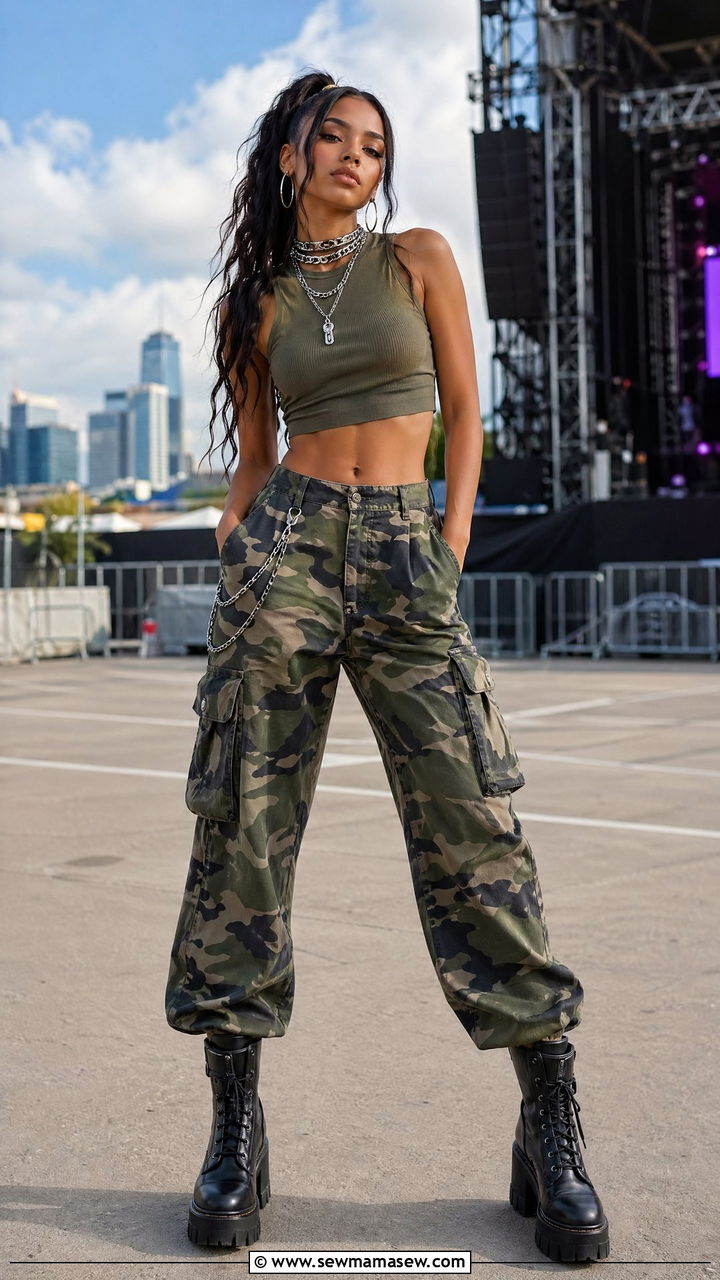 Camouflage Pants And Cropped Top - 35 concert outfits ideas
