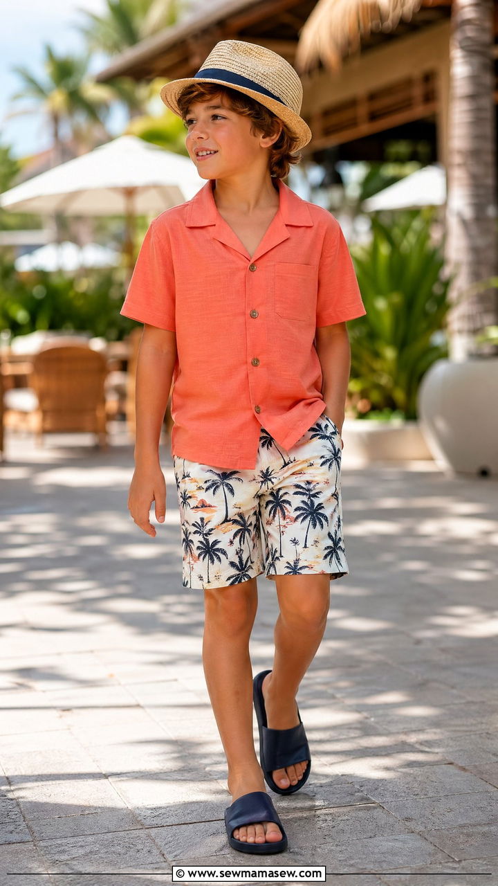 Camp Shirt and Printed Shorts Outfit - 35 Spring outfits for kids