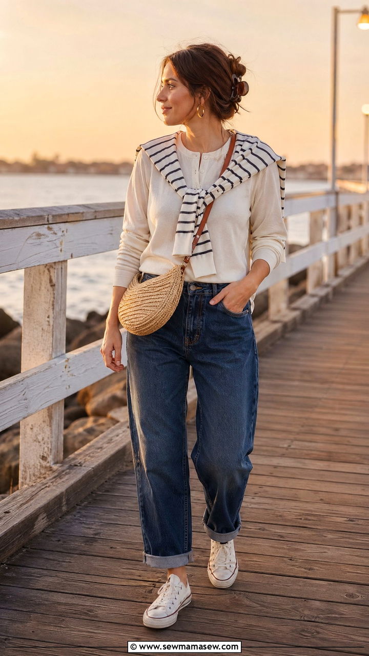 Canvas low top sneakers and cuffed relaxed jeans coastal grandmother outfit - 35 coastal grandmother outfits ideas