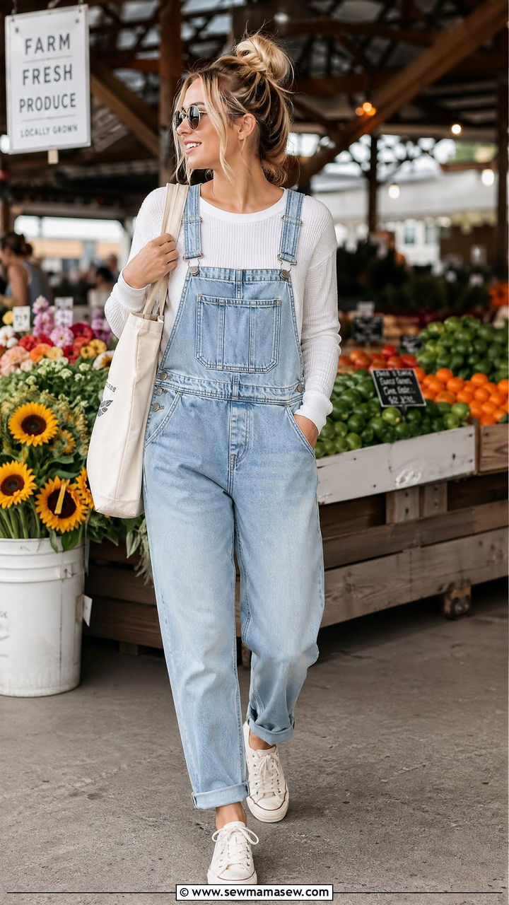 Canvas tote with overalls - 35 Tote bag outfit ideas