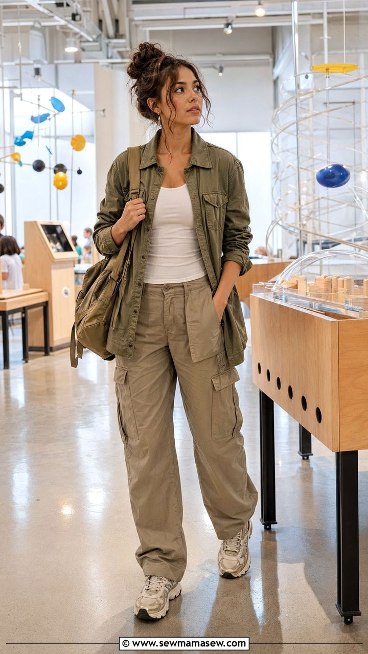 Canvas utility jacket and cargo pants - 35 Museum visit outfit ideas
