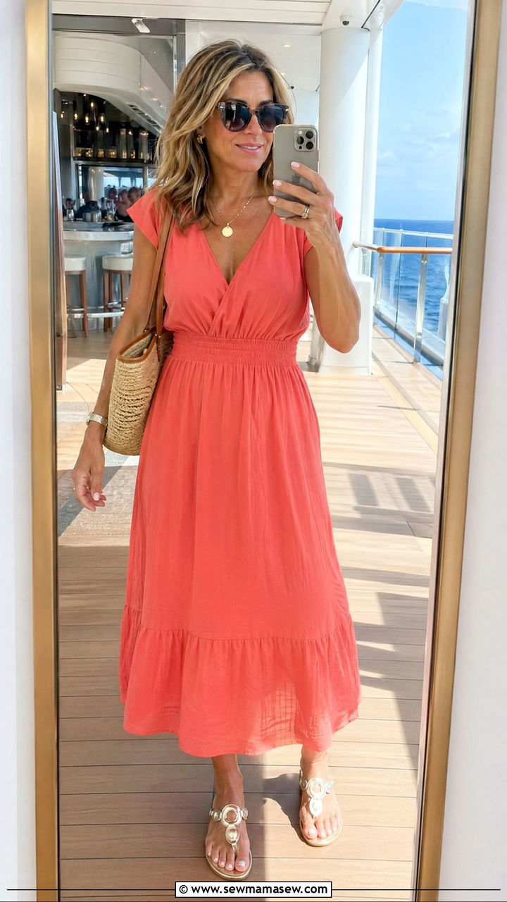 Cap Sleeve Sundress With Oversized Sunglasses Cruise Outfit - 35 cruise outfits for women over 40