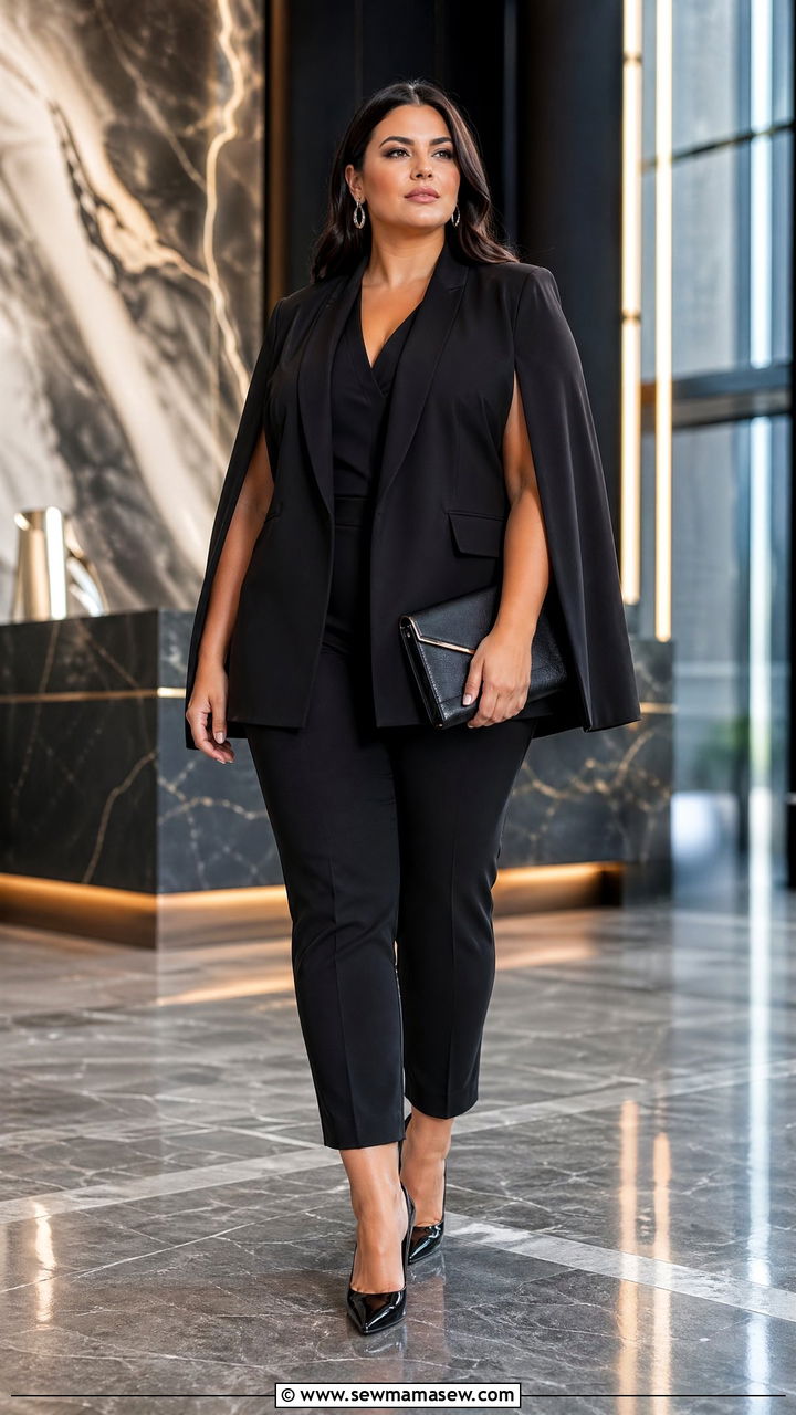 Cape Blazer With Slim Trousers Outfit - 35 work outfits for plus size women