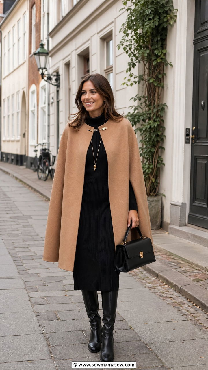 Cape Coat With Knee High Boots Outfit - 35 Copenhagen outfit ideas