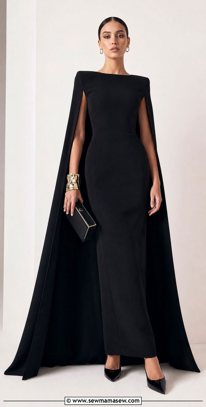 Cape Dress Gown With Sculptural Jewelry - 30 Black tie event outfit ideas