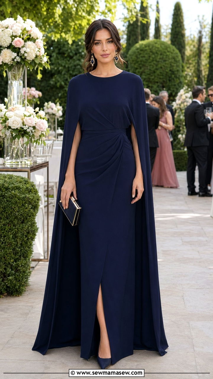 Cape Dress With Sleek Pointed Toe Heels - 35 Outdoor wedding guest outfits