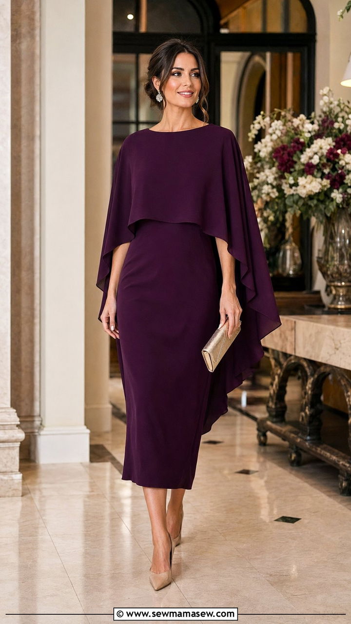Cape Dress with Closed Toe Pumps - 30 Wedding guest outfits for rainy weather
