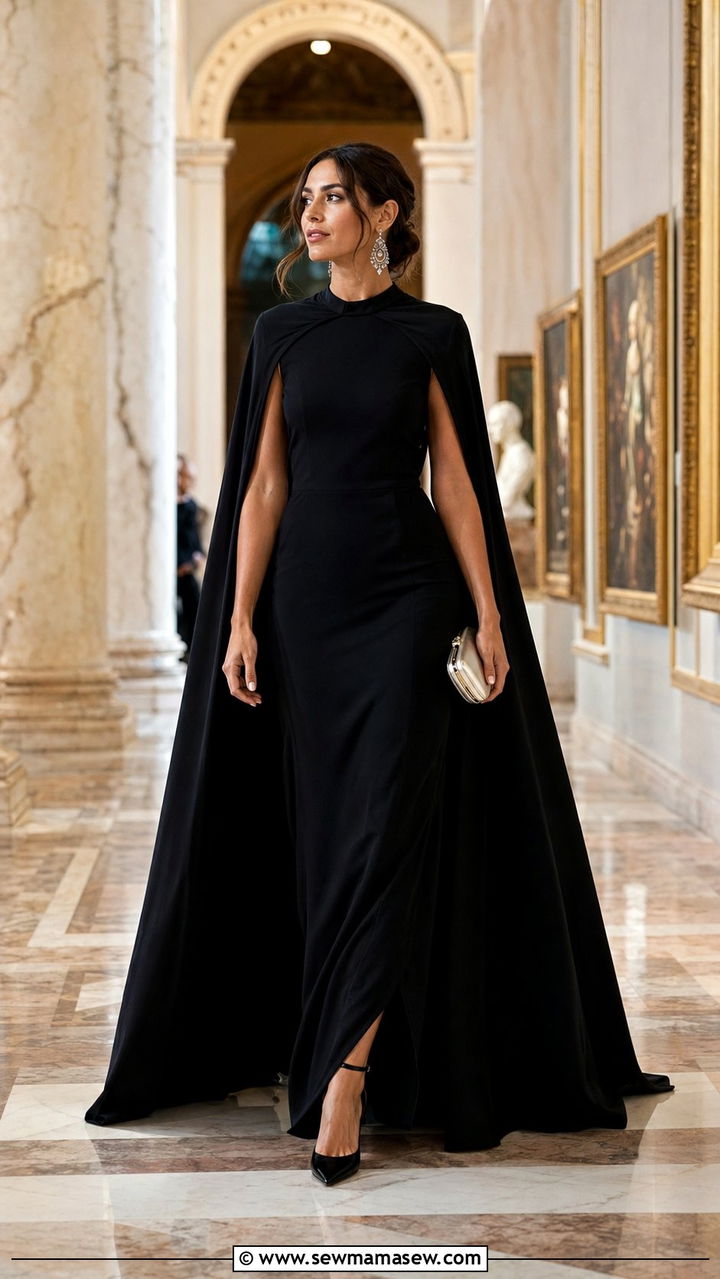 Cape Gown - 30 Black tie wedding guest outfit ideas
