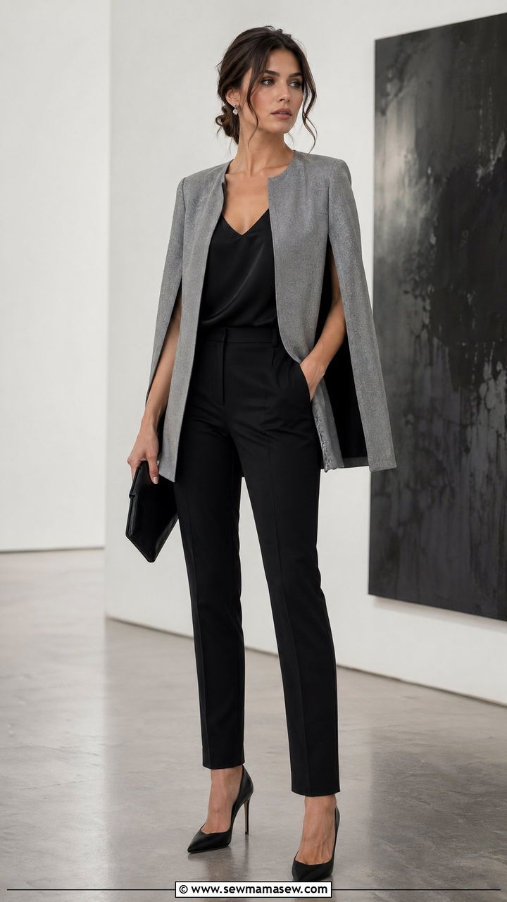 Cape Jacket With Slim Trousers And Pointed Heels - 35 spring classy outfit ideas