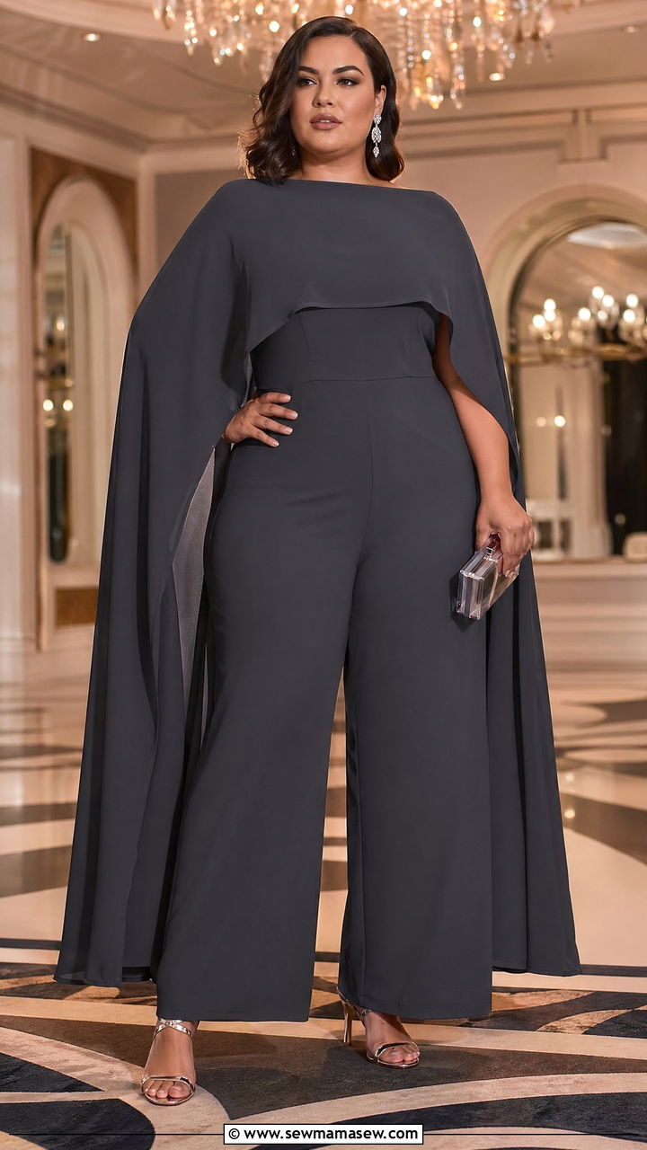 Cape Jumpsuit Curvy Wedding Guest Outfit - 35 Wedding guest outfits curvy women